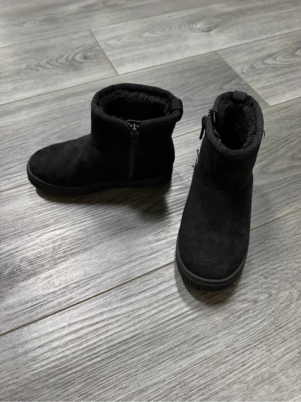 Cat & Jack Black Suede-Look Ankle Booties with Side Zip